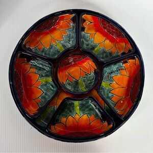 Talavera Floral Chip Dip Salsa Taco Serving Dish Mexican Pottery Tray Lead Free